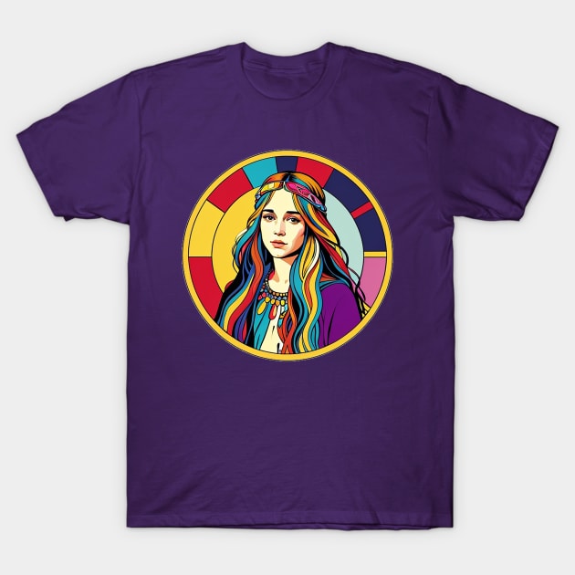 Brightly Colored Hippie Girl T-Shirt by CursedContent